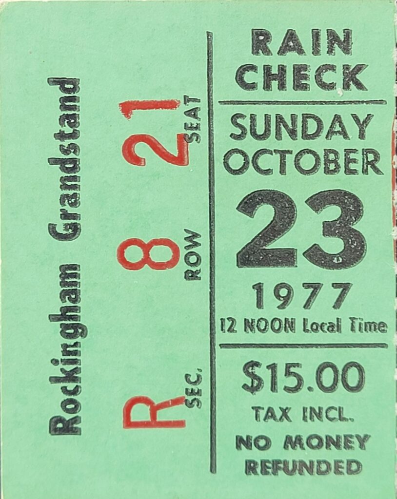 1977 NASCAR NCMS American 500 Ticket Stub Front