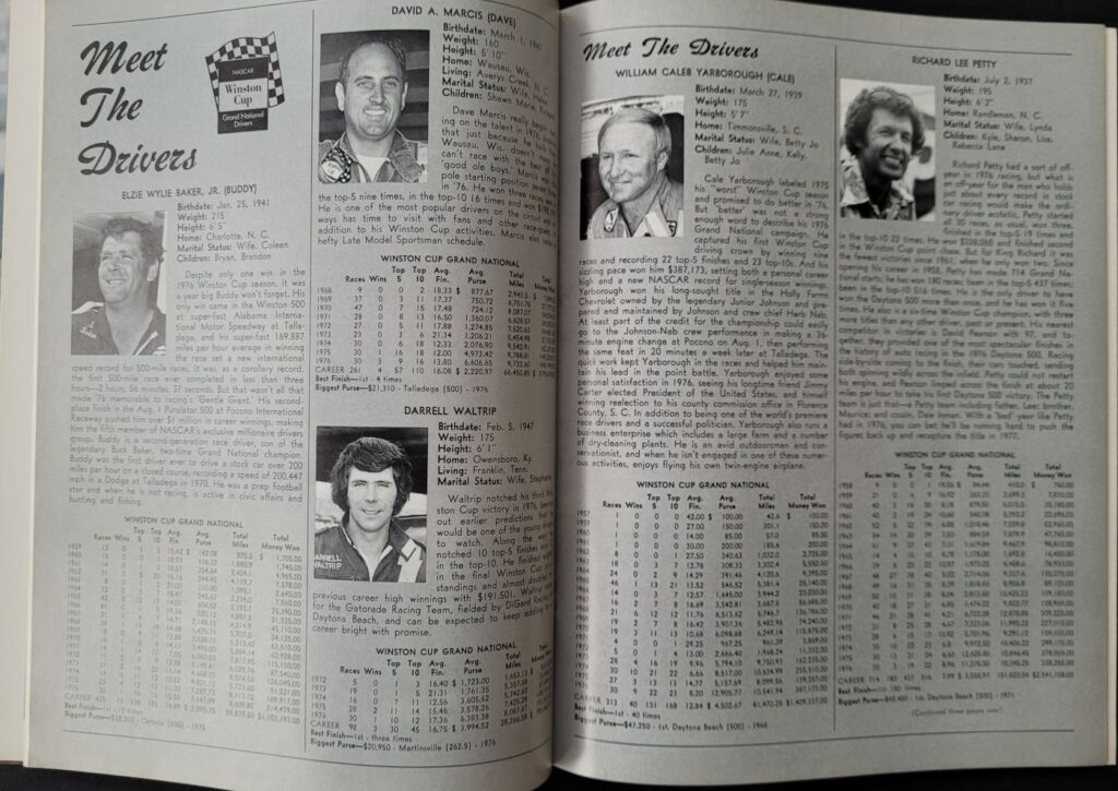1977 NASCAR North Wilkesboro Gwyn Staley 400 Program - Meet The Drivers