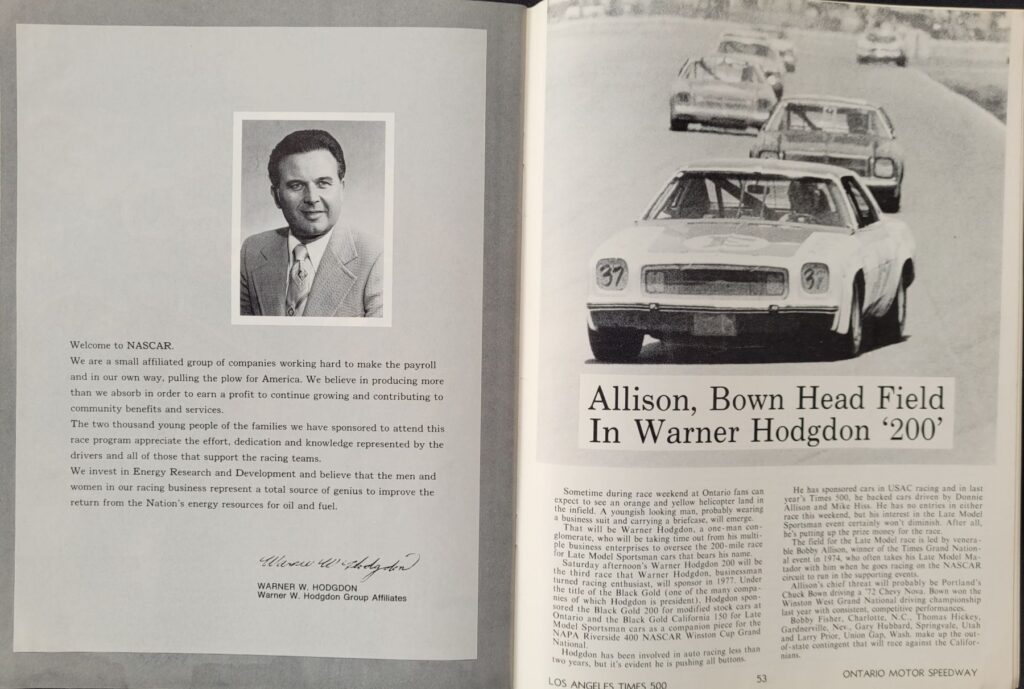 1977 NASCAR Ontario Times 500 Program Pages 52-53