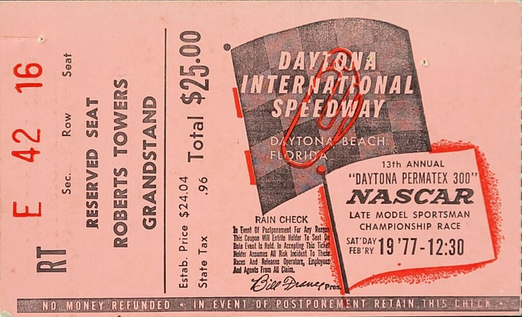 1977 NASCAR Permatex 300 Ticket Stub Front