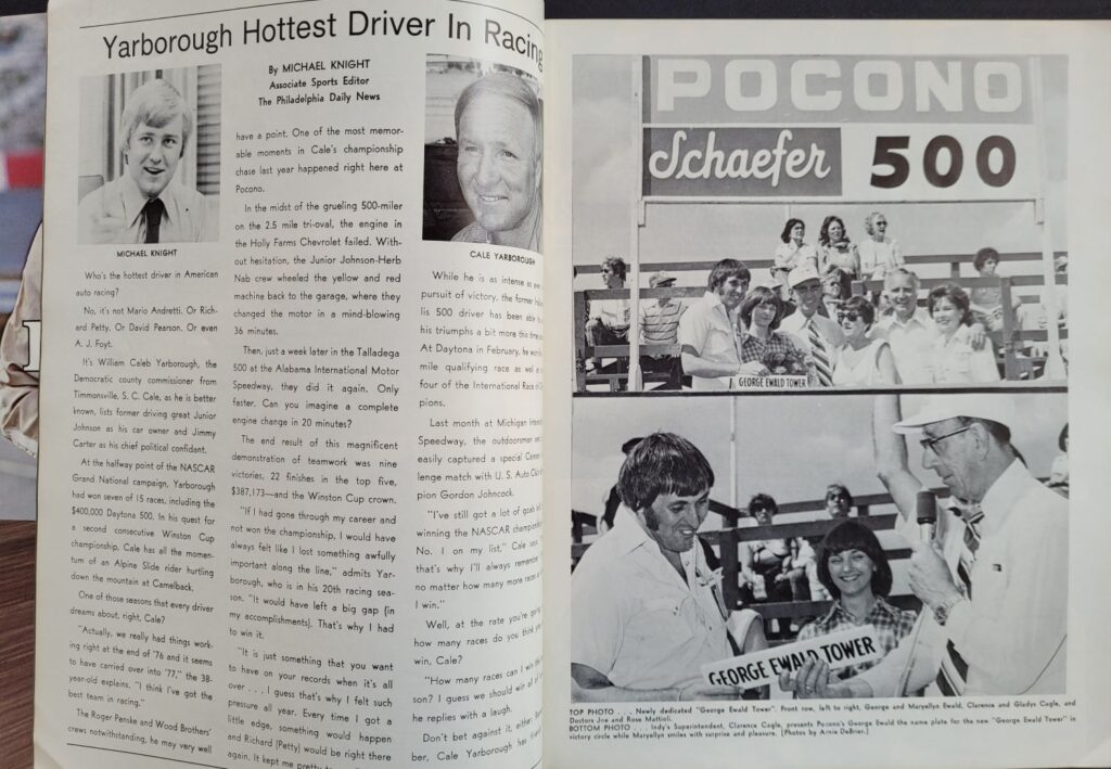 1977 NASCAR Pocono Coca-Cola 500 Program Cale Yarborough Article