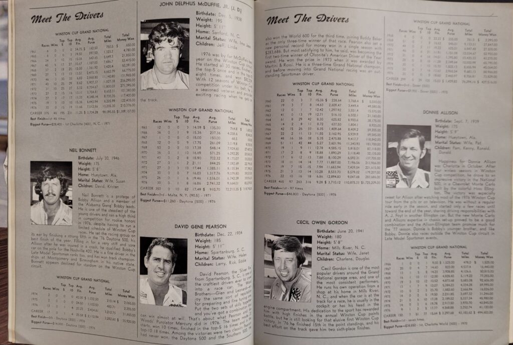 1977 NASCAR Pocono Coca-Cola 500 Program Meet the Drivers