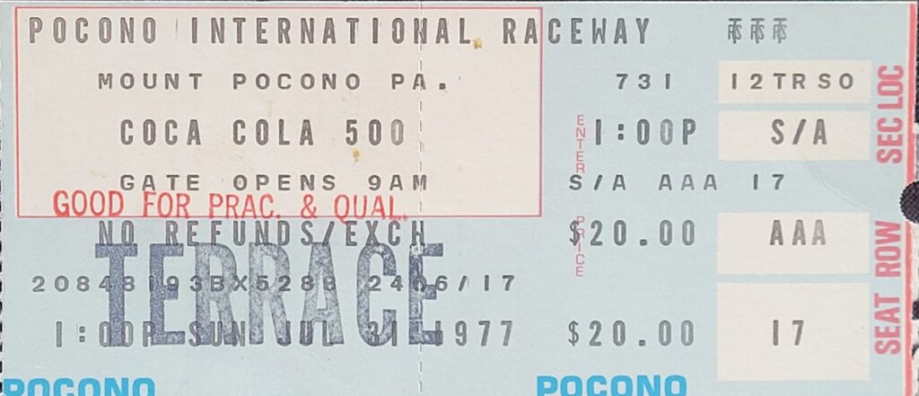 1977 NASCAR Pocono Coca-Cola 500 Ticket Stub Front