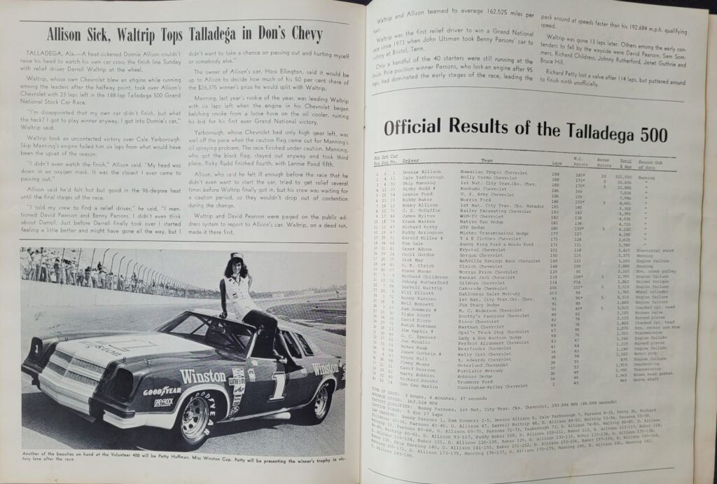 1977 NASCAR Richmond Capital City 400 Program Talladega Results
