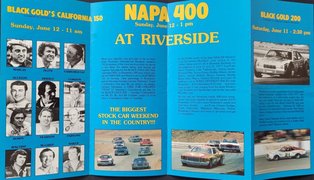 1977 NASCAR Riverside NAPA 400 Event Brochure Back