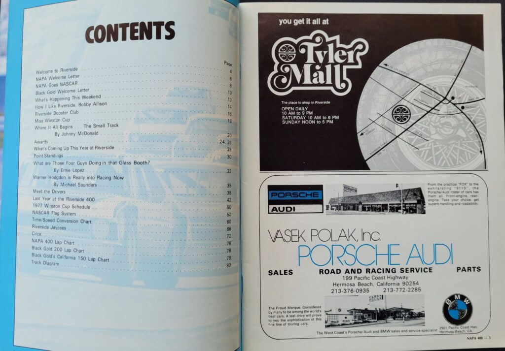 1977 NASCAR Riverside NAPA 400 Program Pages 2-3