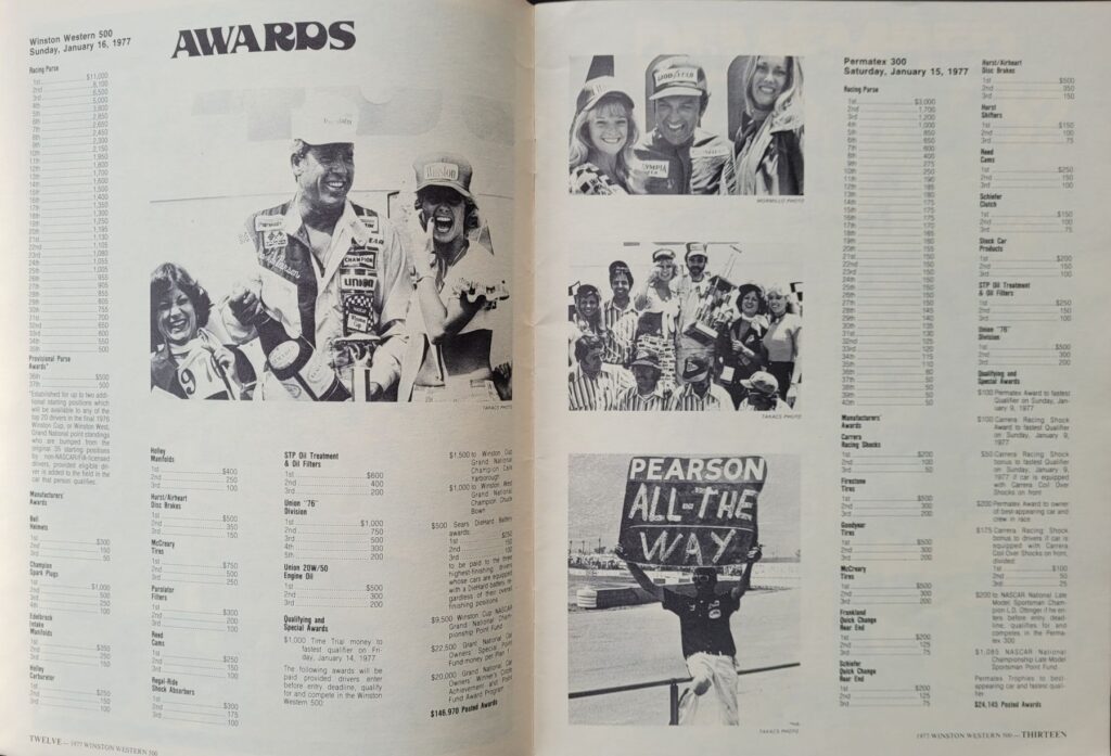 1977 NASCAR Riverside Winston Western 500 Program Pages 12-13