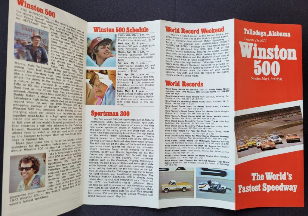 1977 NASCAR Talladega Winston 500 Event Brochure Front