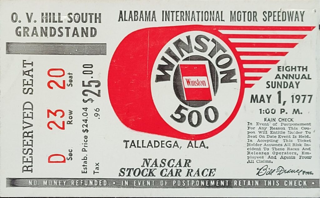 1977 NASCAR Talladega Winston 500 Ticket Stub Front