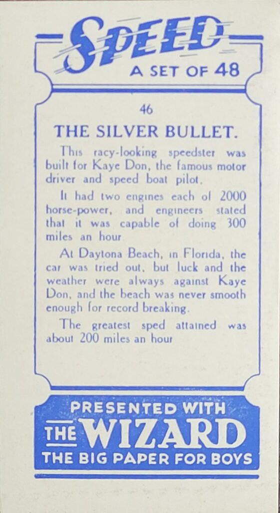 1932 D.C. Thomson "Speed" 
Don's The Silver Bullett - Card #46