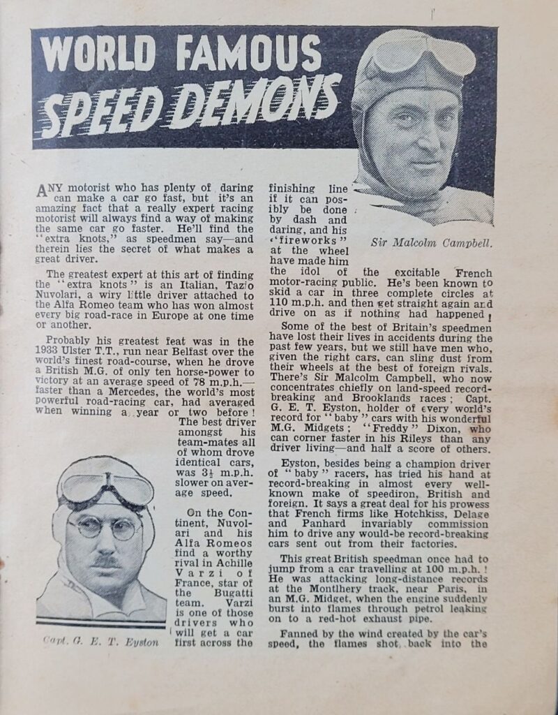1933 Amalgamated Press Motors Album Speed Demons 