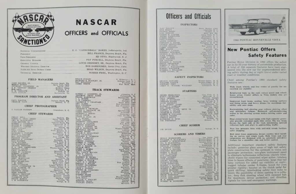 1960 NASCAR Bowman Gray (Apr) Program Officials