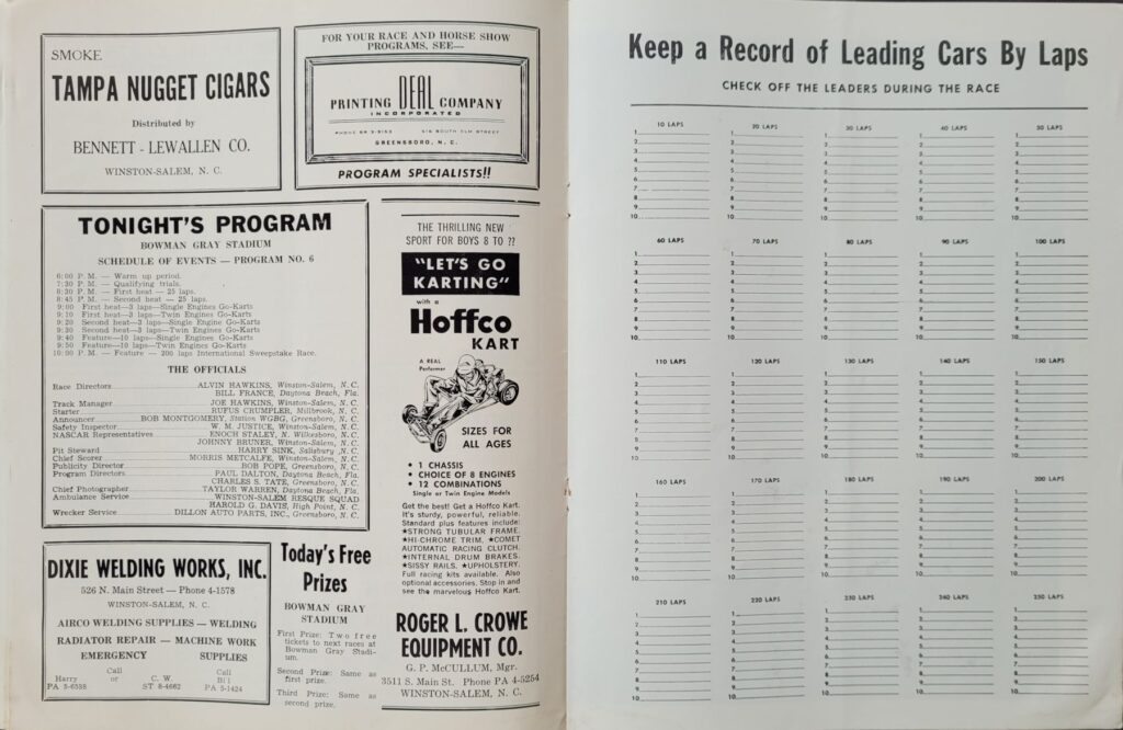 1960 NASCAR Bowman Gray (June) Program Event Schedule