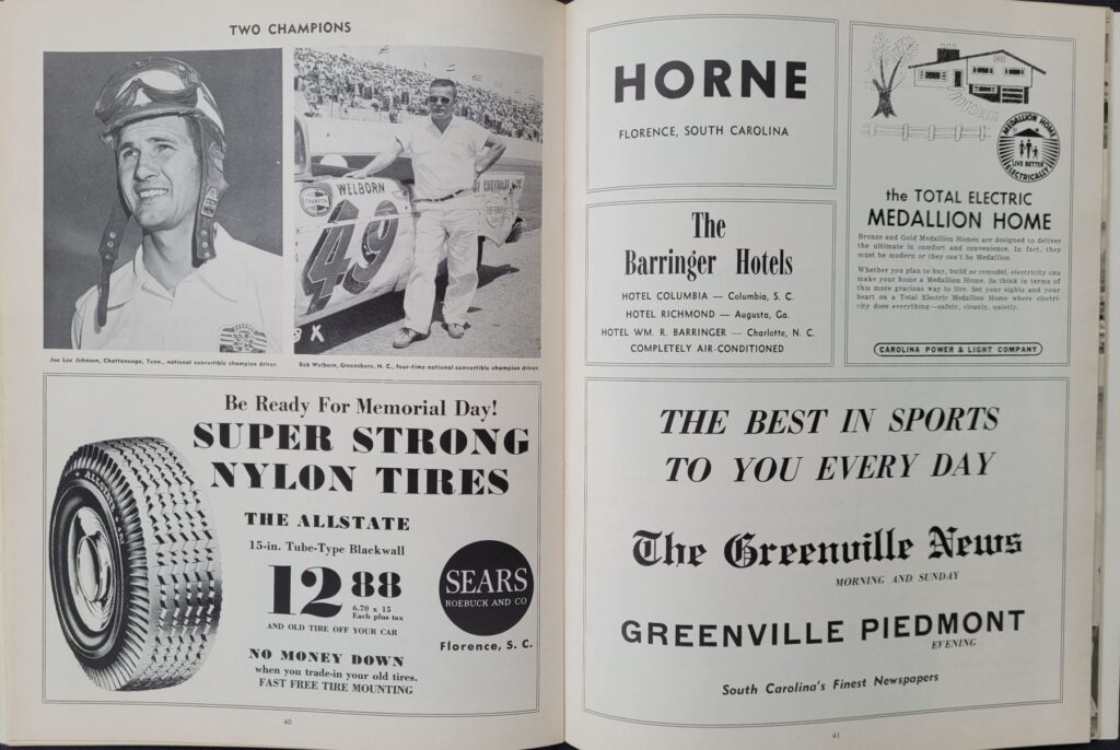 1960 NASCAR Darlington Rebel 300 Program Pages 40-41