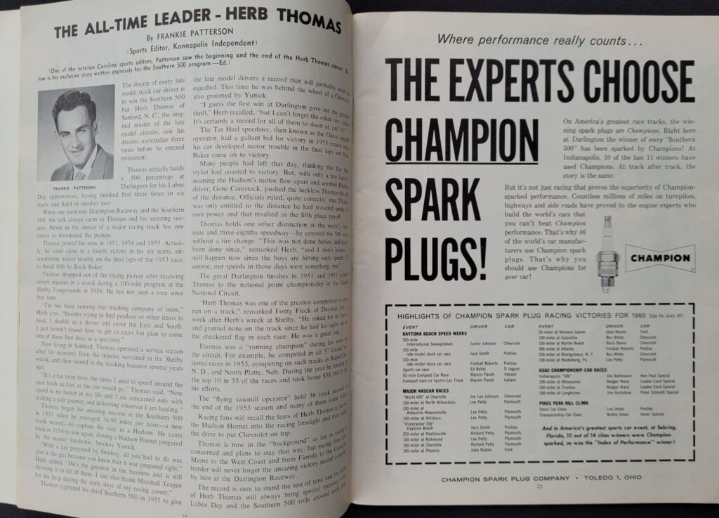 1960 NASCAR Darlington Southern 500 Program Pages 22-23