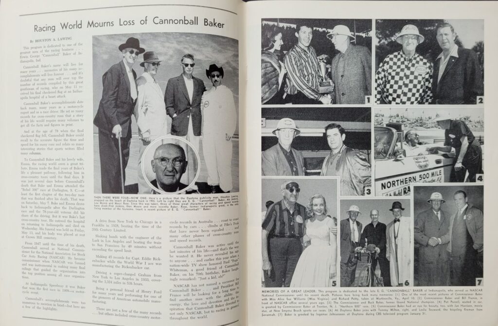1960 NASCAR Daytona Firecracker 250 Program Cannonball Baker
