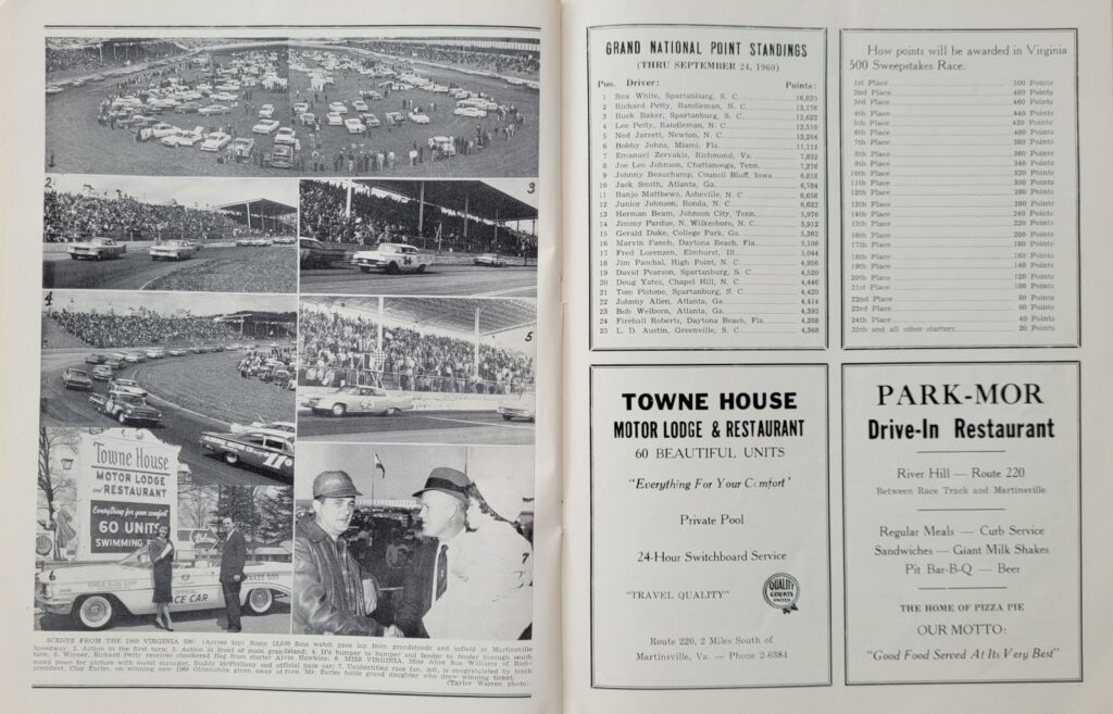1960 NASCAR Virginia 500 Program Point Standings