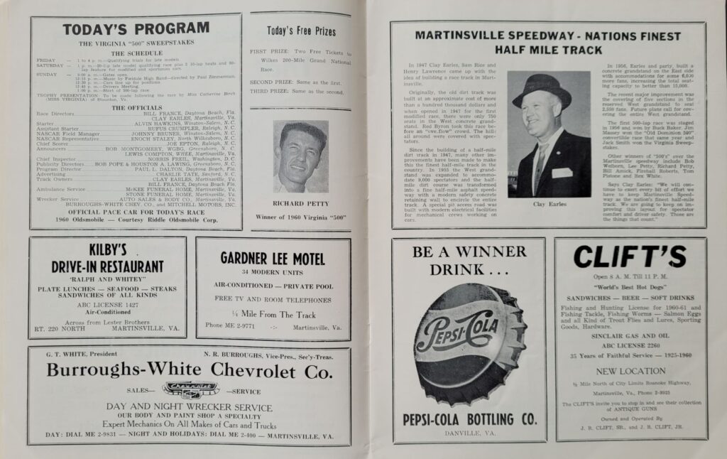1960 NASCAR Virginia 500 Program Schedule