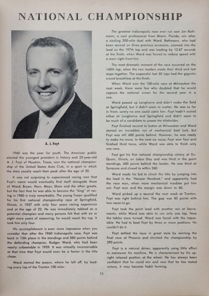 1960 United States Auto Club Yearbook A.J. Foyt
