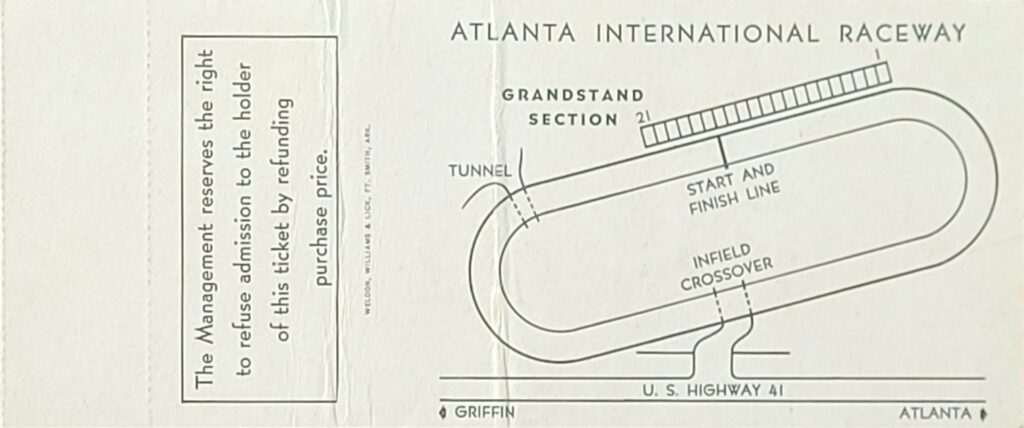 1961 NASCAR Atlanta Dixie 400 Reserved Ticket Stub Back
