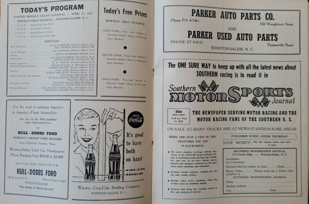 1963 NASCAR Bowman Gray (April) Program Event Schedule