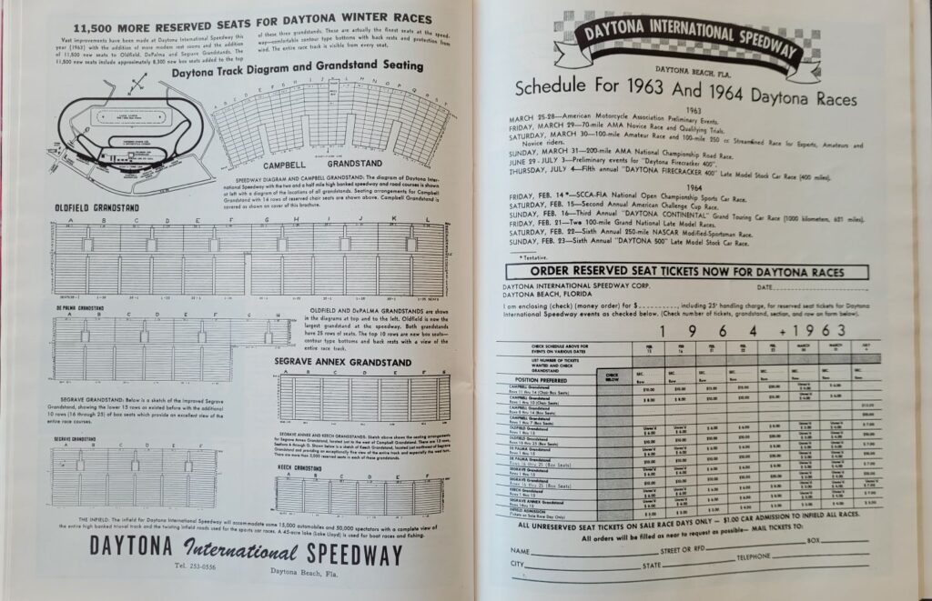 1963 NASCAR Daytona 500 Program Grandstand Seating