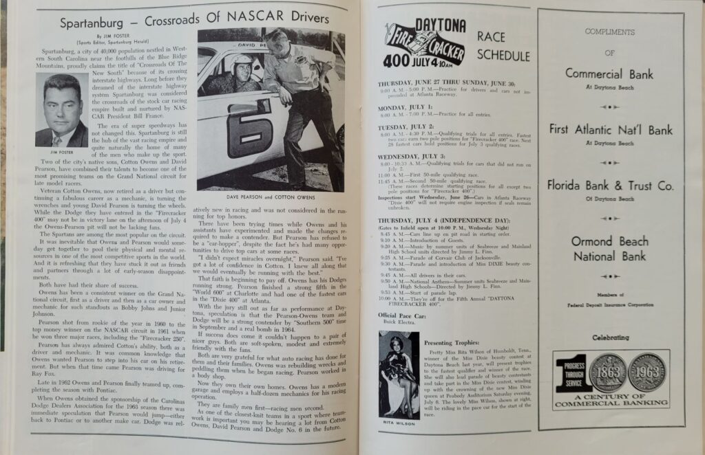1963 NASCAR Daytona Firecracker 400 Program Race Schedule