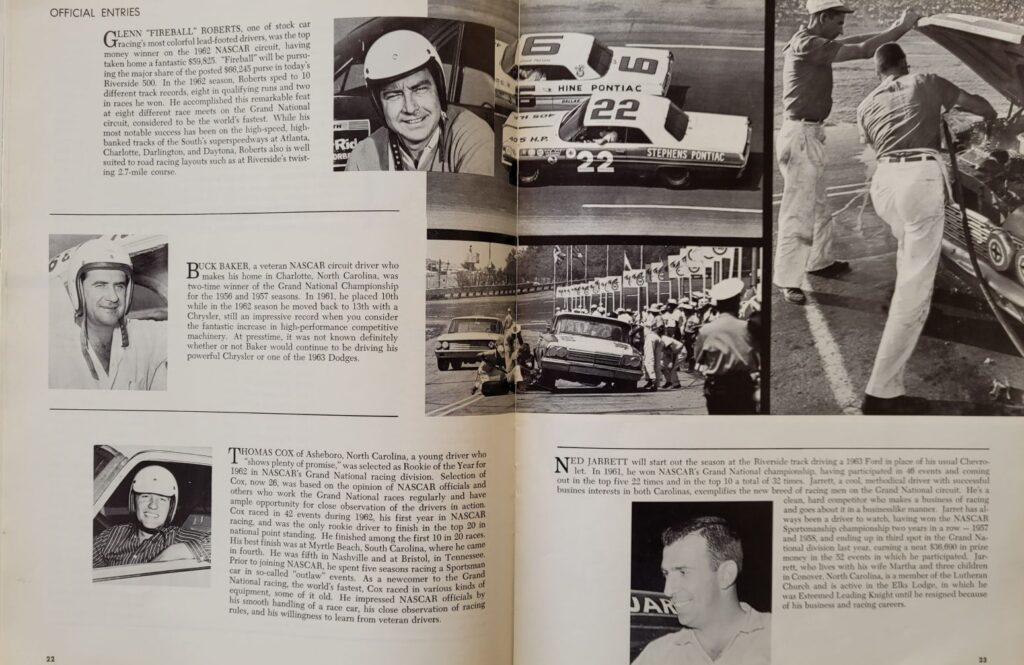 1963 NASCAR Riverside Motor Trend 500 Program Pages 22-23