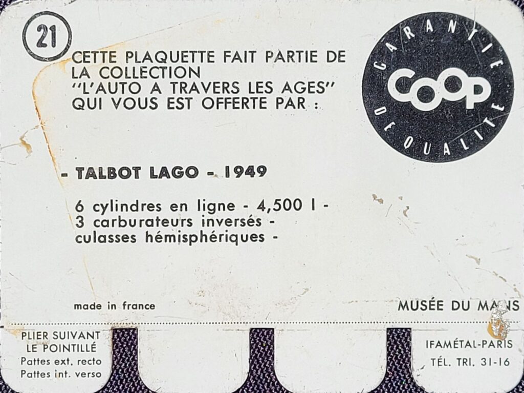 1964 COOP L'Auto A Travers Les Ages #21 Talbot Lago