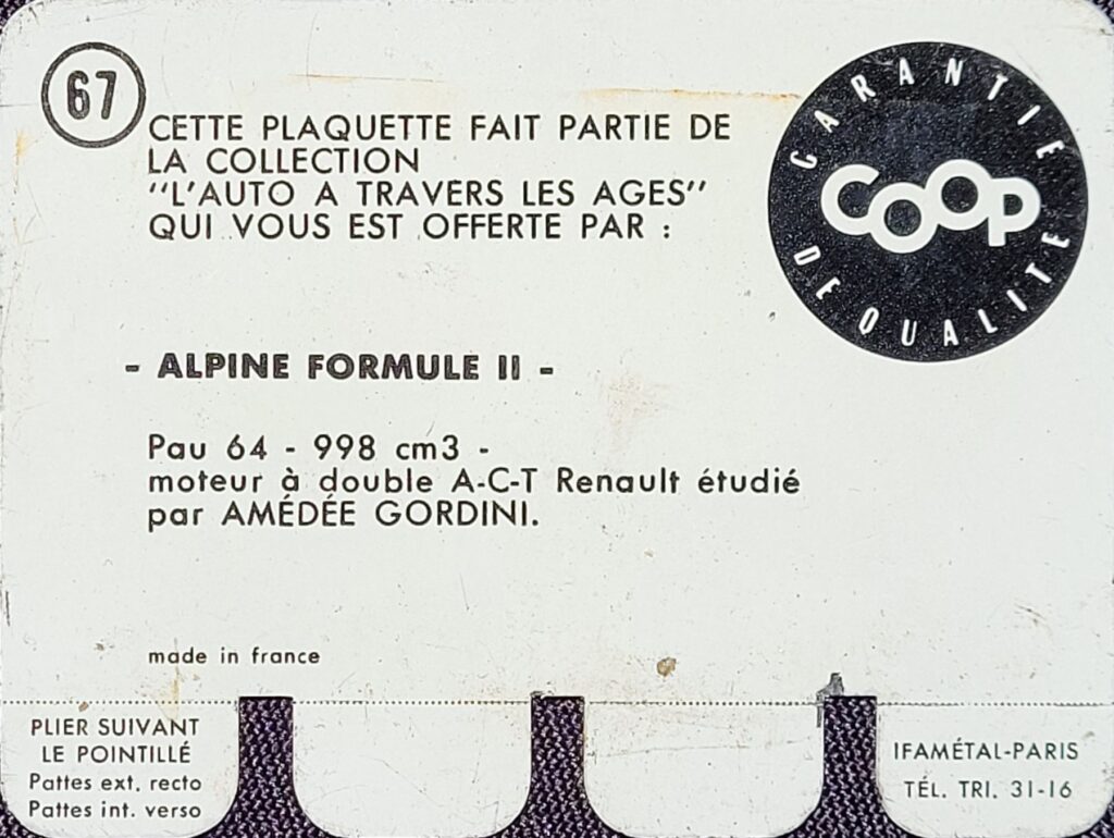 1964 COOP "L'Auto A Travers Les Ages" #67 Alpine Formule II