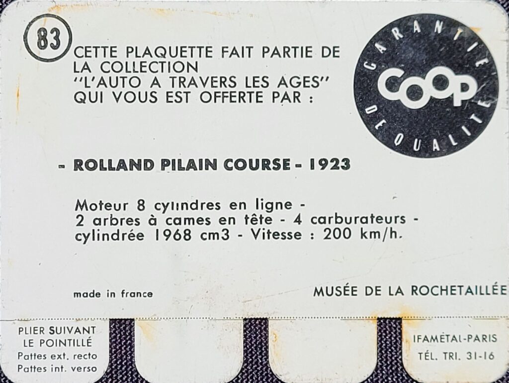 1964 COOP "L'Auto A Travers Les Ages" #83 Rolland Pilain Course