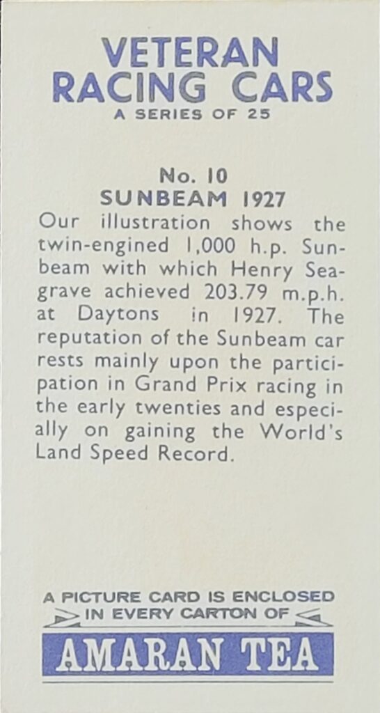 1965 Amaran Tea (UK) Veteran Racing Cars Card #10 Sunbeam