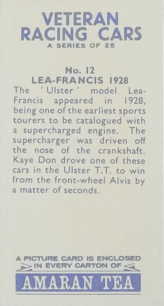 1965 Amaran Tea (UK) Veteran Racing Cars Card #12 Lea-Francis