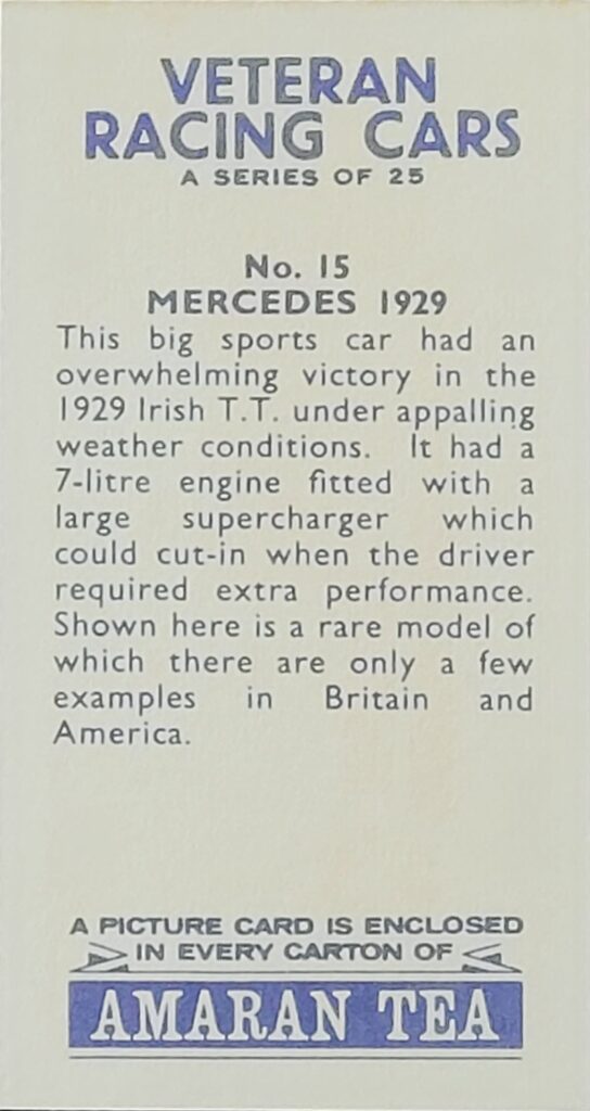 1965 Amaran Tea (UK) Veteran Racing Cars Card #15 Mercedes