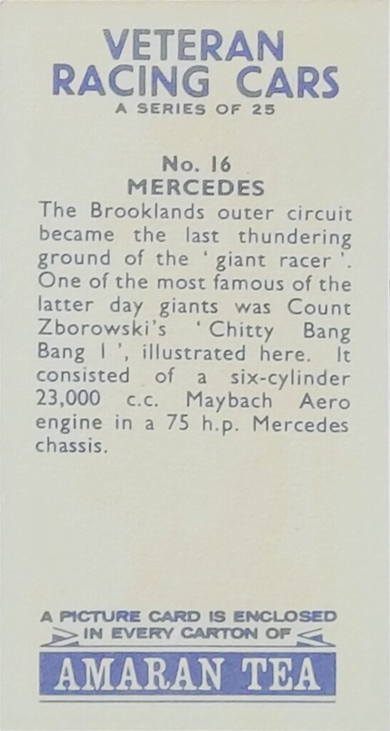 1965 Amaran Tea (UK) Veteran Racing Cars Card #16 Mercedes