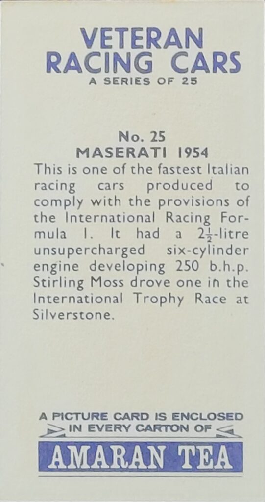 1965 Amaran Tea (UK) Veteran Racing Cars Card #25 Maserati