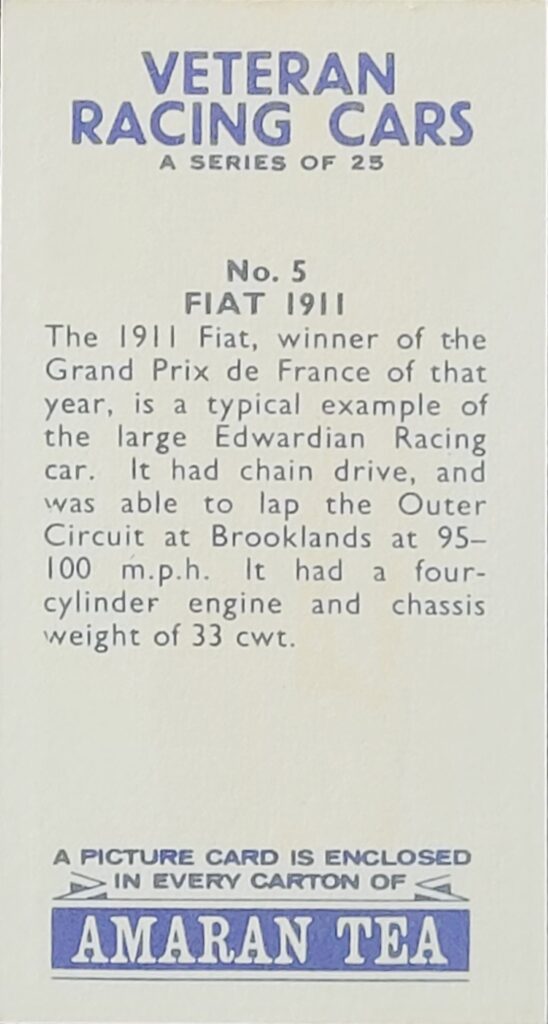 1965 Amaran Tea (UK) Veteran Racing Cars Card #5 Fiat