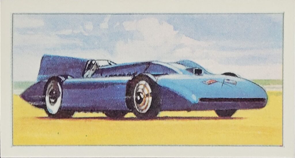 1965 Barratt (UK) "Cars of the World" 
Card #28 Campbell's "Bluebird" 