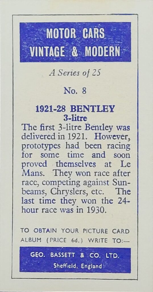 1968 Geo. Bassett & Co. (UK) 
"Motor Cars Vintage & Modern" 
Card #14 1922 British Talbot