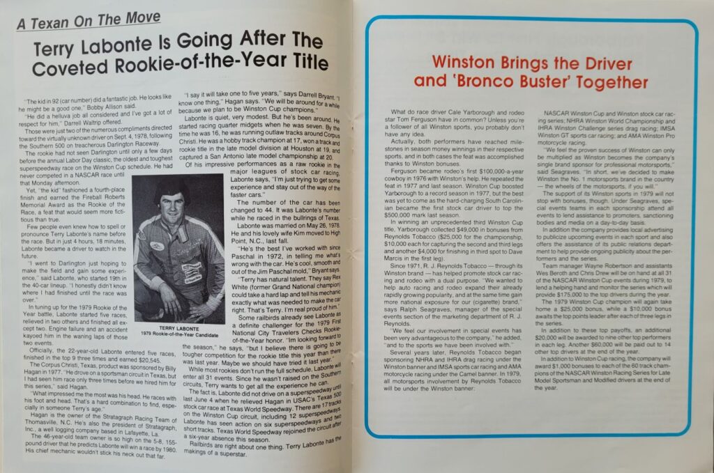 1979 NASCAR Bristol Southeastern 500 Program Terry Labonte