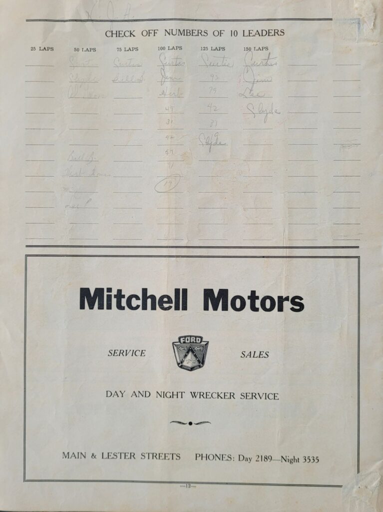 1950 NASCAR Martinsville Spring Program Back Cover