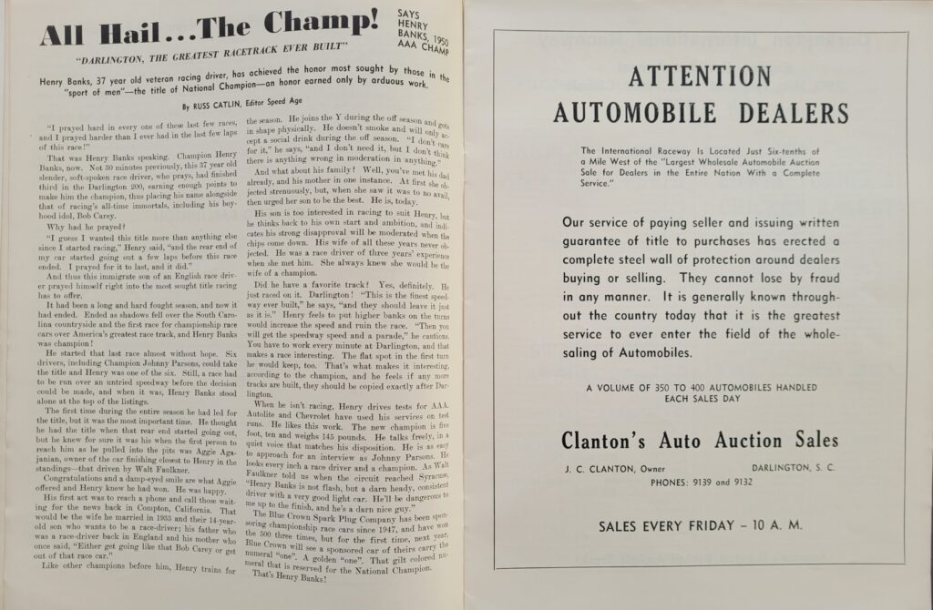 1951 AAA Darlington National Championship 250 Program - Henry Banks