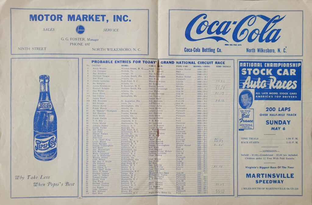 1951 NASCAR North Wilkesboro Spring Program - Probable Entries