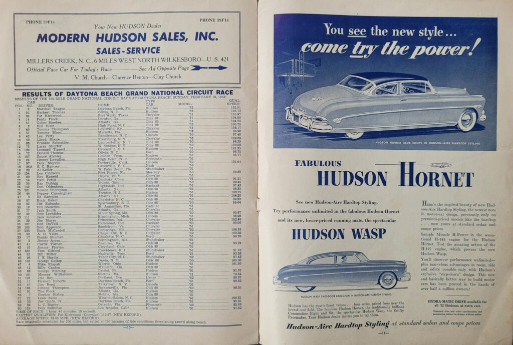 1952 NASCAR North Wilkesboro Spring Program - Daytona Beach Results