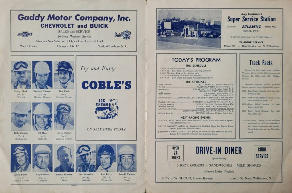 1952 NASCAR North Wilkesboro Spring Program - Event Schedule