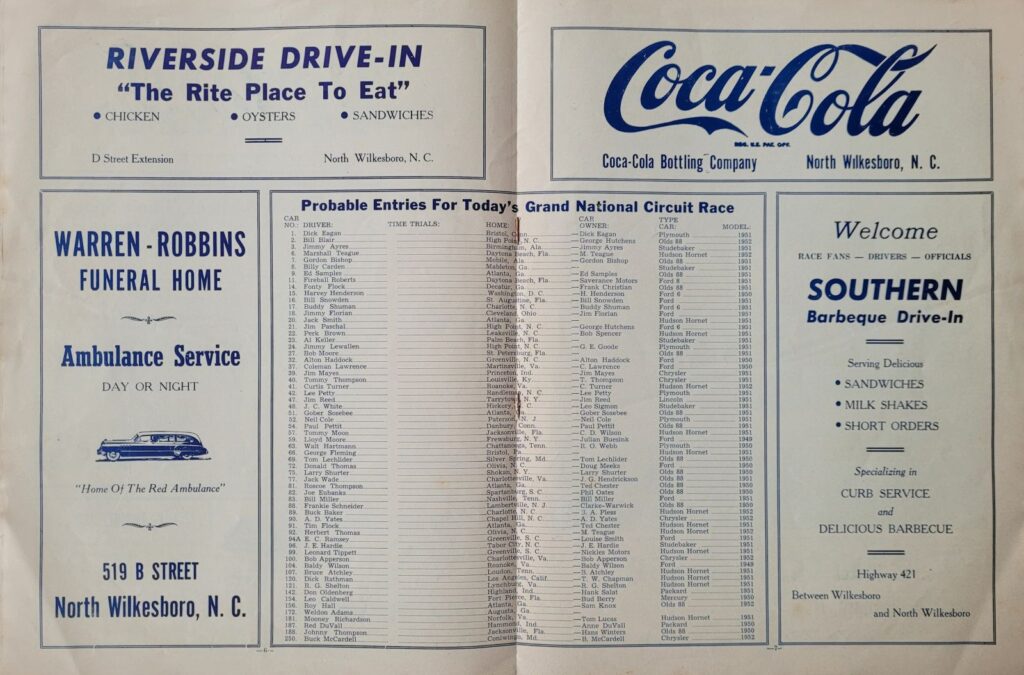 1952 NASCAR North Wilkesboro Spring Program - Probable Entries