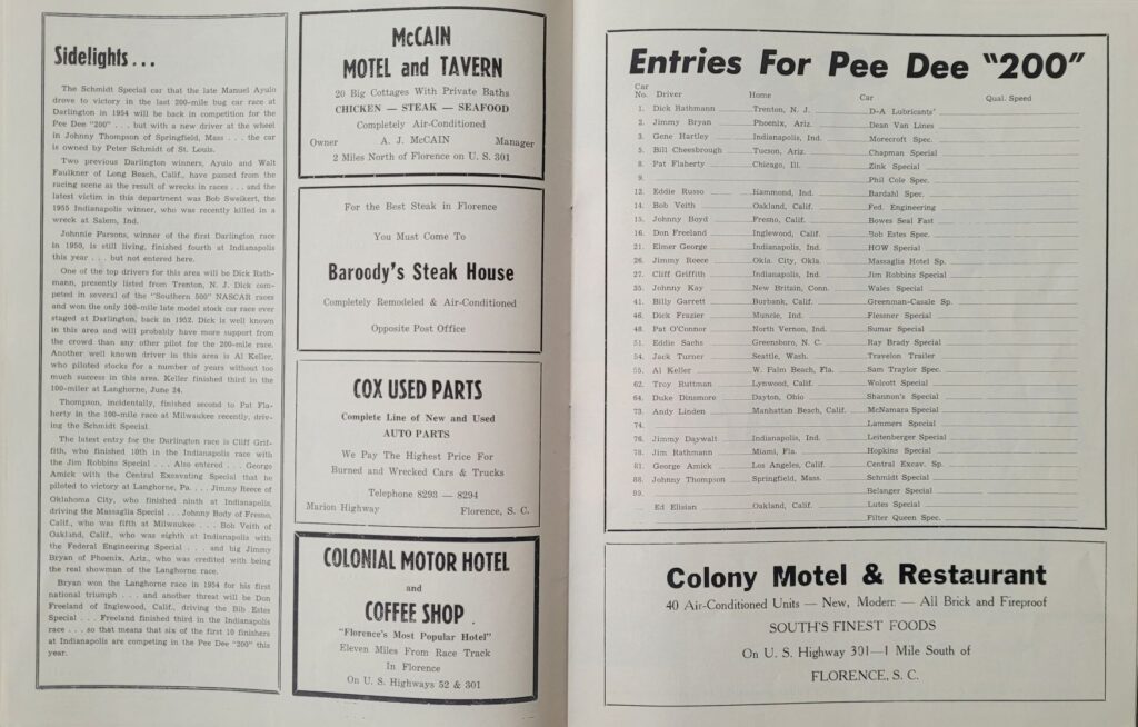 1956 USAC Darlington Pee Dee 200 Program - Probable Entries