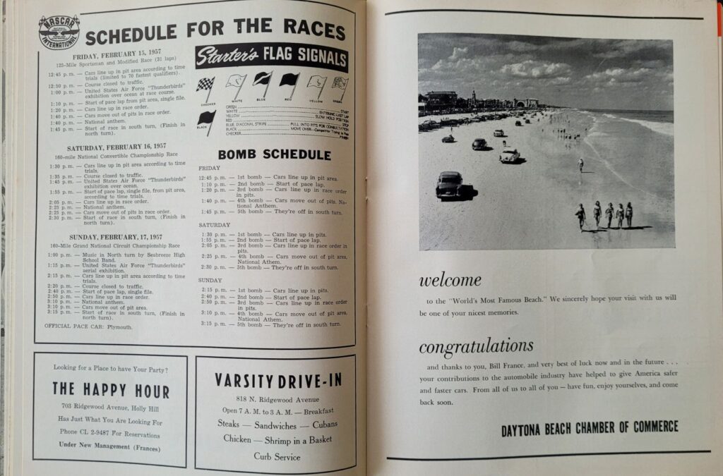 1957 NASCAR Daytona Beach & Road Course Program - Event Schedule