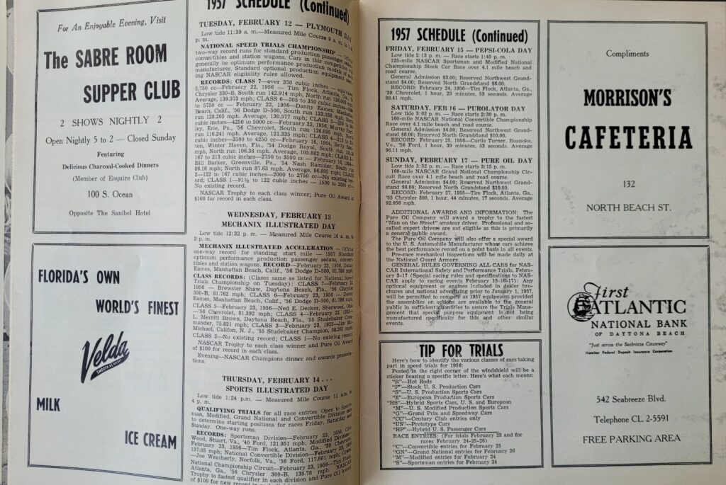 1957 NASCAR Daytona Beach & Road Course Program - Schedule