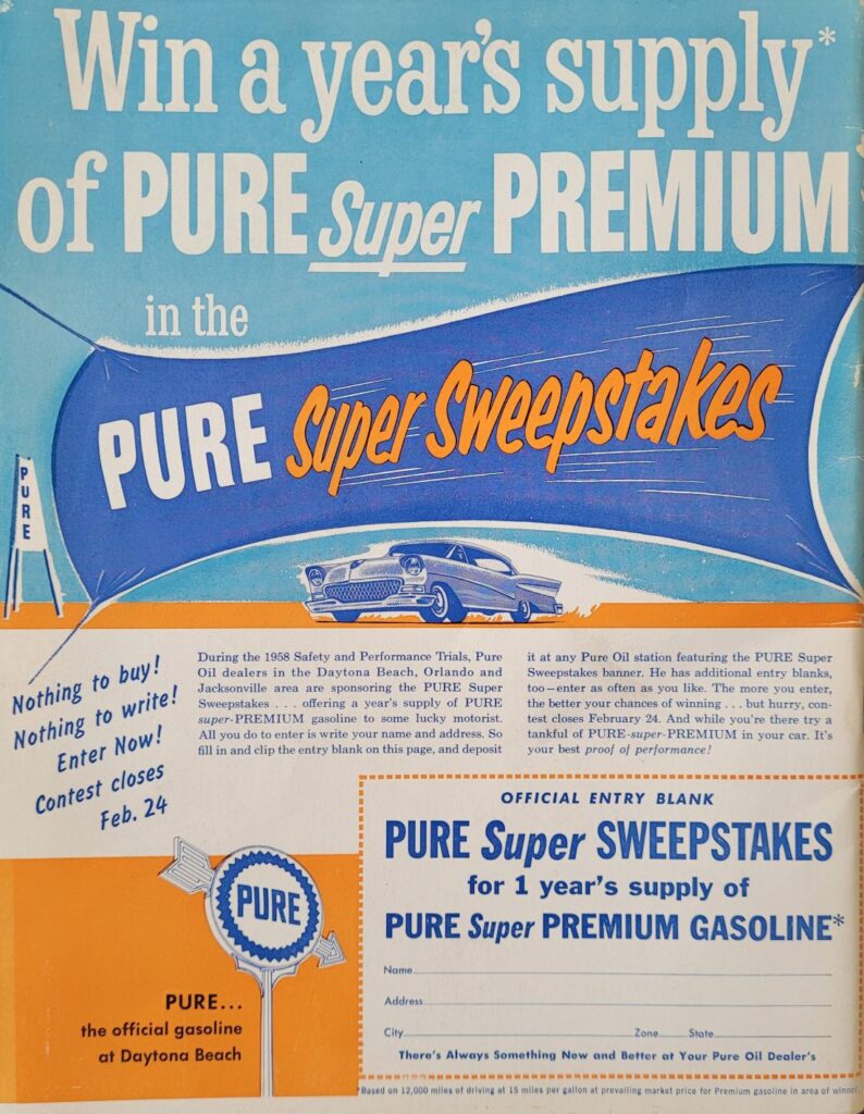 1958 NASCAR Daytona Beach & Road Course Program Back Cover